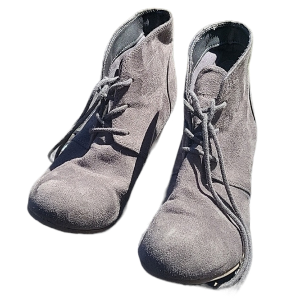 Dr. Scholls Dakota Gray Canvas  wedge boots Sz 4 EU 36 22.2 Cm